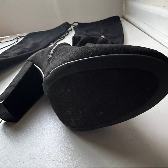 Bamboo Women Black Over Knee Heeled Boots block Heels With Straps Size 9 Zipper - Picture 6 of 10